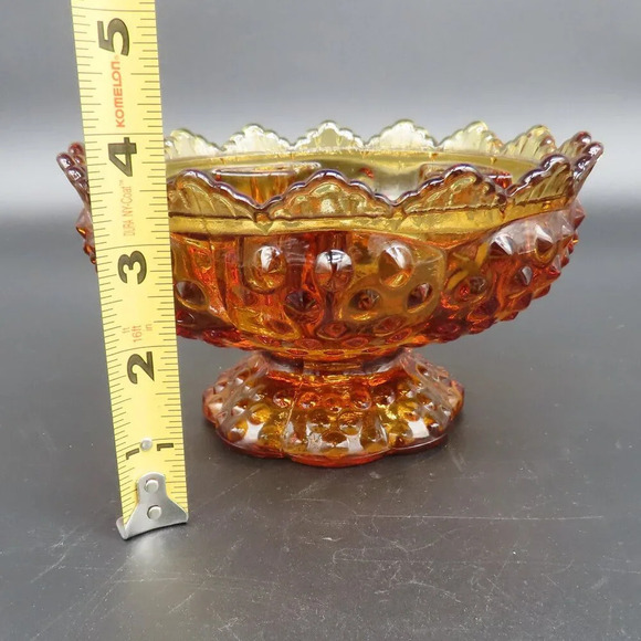 Vintage Fenton Hobnail Pedestal Amber 6 Taper Candle Holder Patent No 3541569 - Picture 7 of 7
